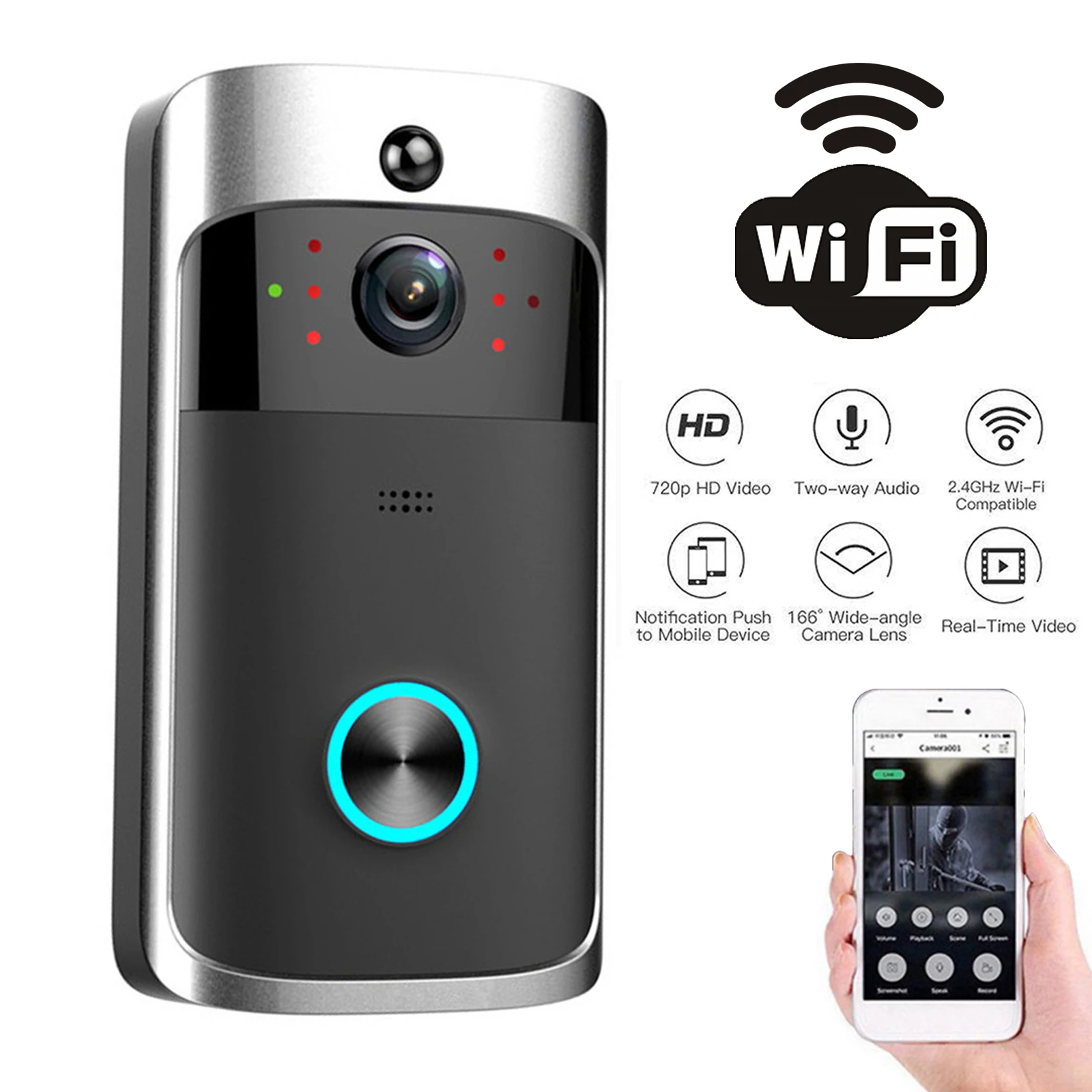 Smart Home Video Doorbell Enhanced Security With Smart Doorbell - Campainha de Vídeo Sem Fio V5,