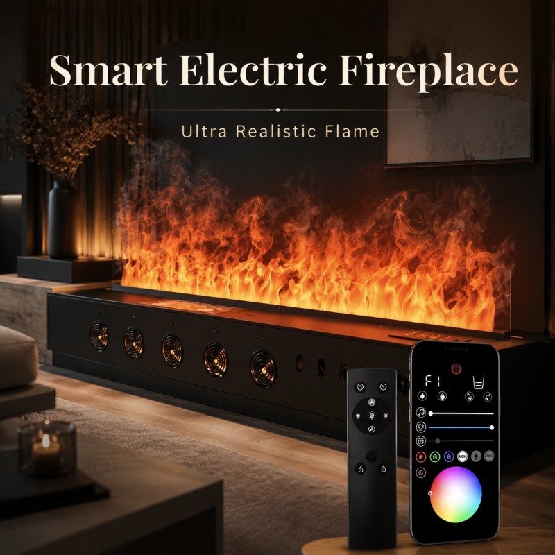 Smart Home Simulation - Lareira de Parede Minimalista de Luxo,