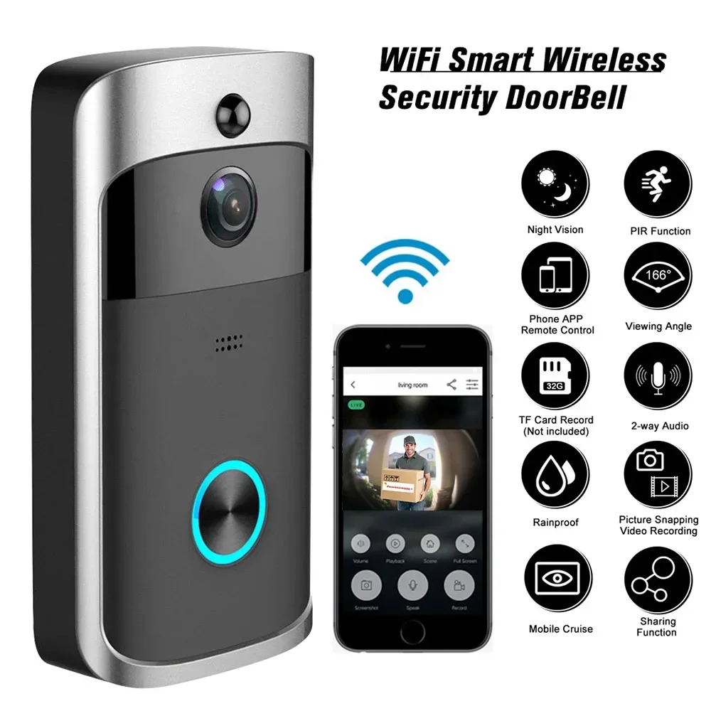 Smart Home Video Doorbell Enhanced Security With Smart Doorbell - Câmera de Campainha Sem Fio WIFI