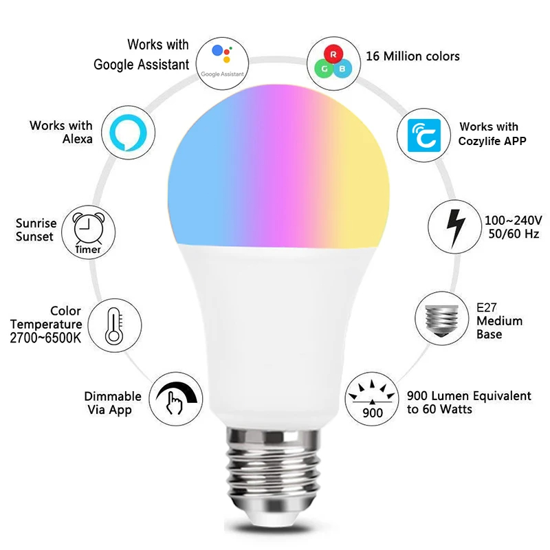 9w wifi homekit lâmpada de luz - Alexa Compatible Bulb avaliação e preço