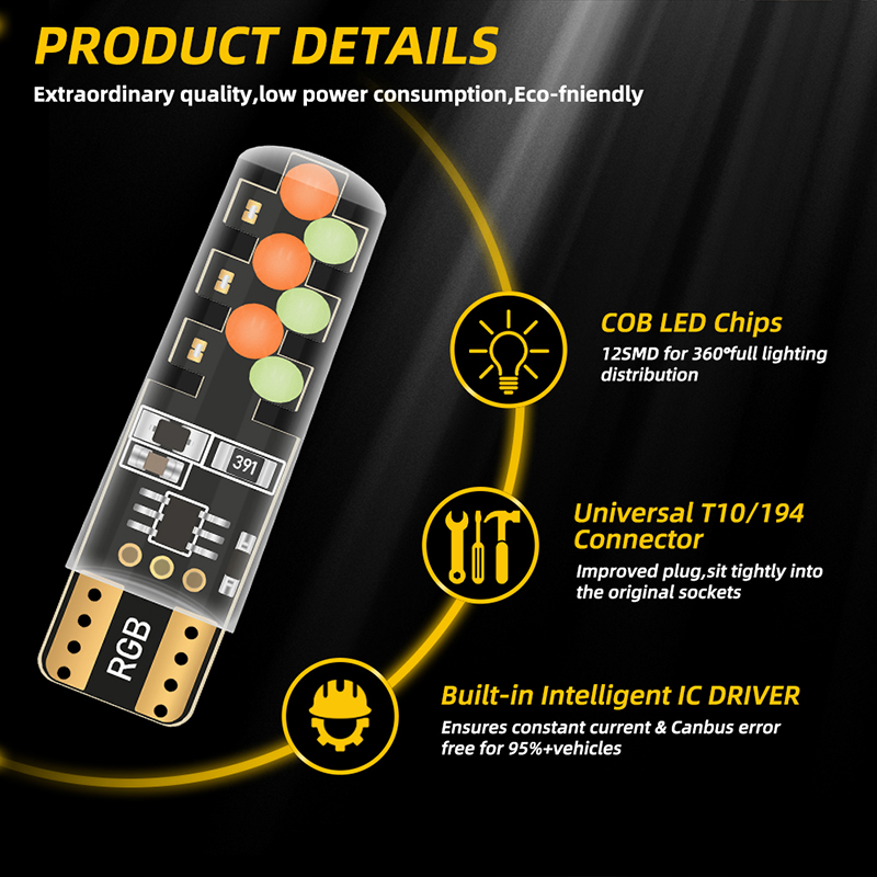 1 conjunto t10 w5w rgb lâmpada - Voice Control Light Bulb avaliação e preço